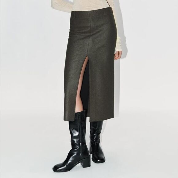 ZARA SLIT 100% WOOL SKIRT ZW COLLECTION - Picture 11 of 13
